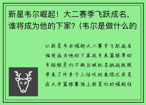 新星韦尔崛起！大二赛季飞跃成名，谁将成为他的下家？(韦尔是做什么的)