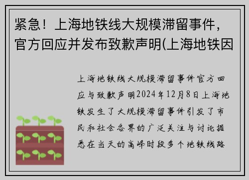 紧急！上海地铁线大规模滞留事件，官方回应并发布致歉声明(上海地铁因故稍作停留)