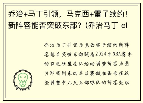 乔治+马丁引领，马克西+雷子续约！新阵容能否突破东部？(乔治马丁 elden ring)
