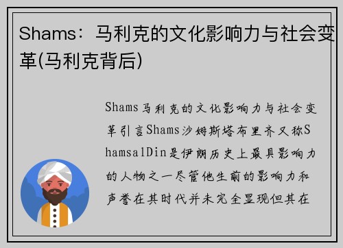 Shams：马利克的文化影响力与社会变革(马利克背后)