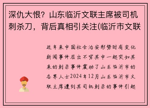 深仇大恨？山东临沂文联主席被司机刺杀刀，背后真相引关注(临沂市文联电话)
