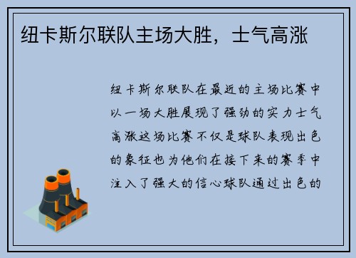 纽卡斯尔联队主场大胜，士气高涨