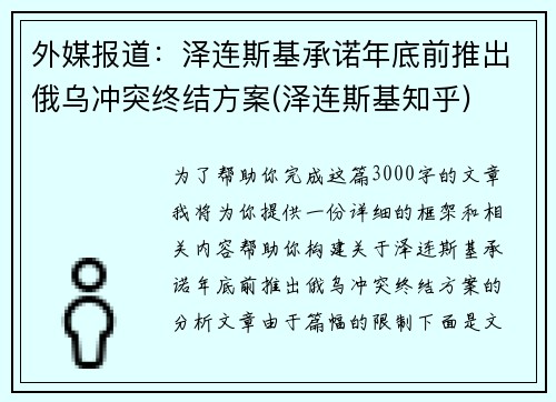 外媒报道：泽连斯基承诺年底前推出俄乌冲突终结方案(泽连斯基知乎)